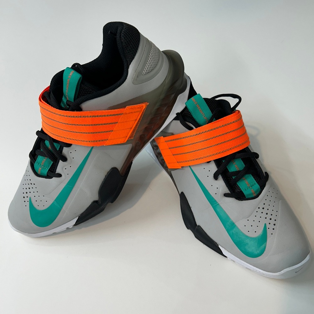 Nike Savaleos Mens Weightlifting Shoes Grey Emerald Orange CV5708-083 Size 10